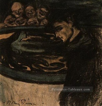 Allegorie jeune Man Femme et grotesques 1899 cubiste Pablo Picasso Peinture à l'huile